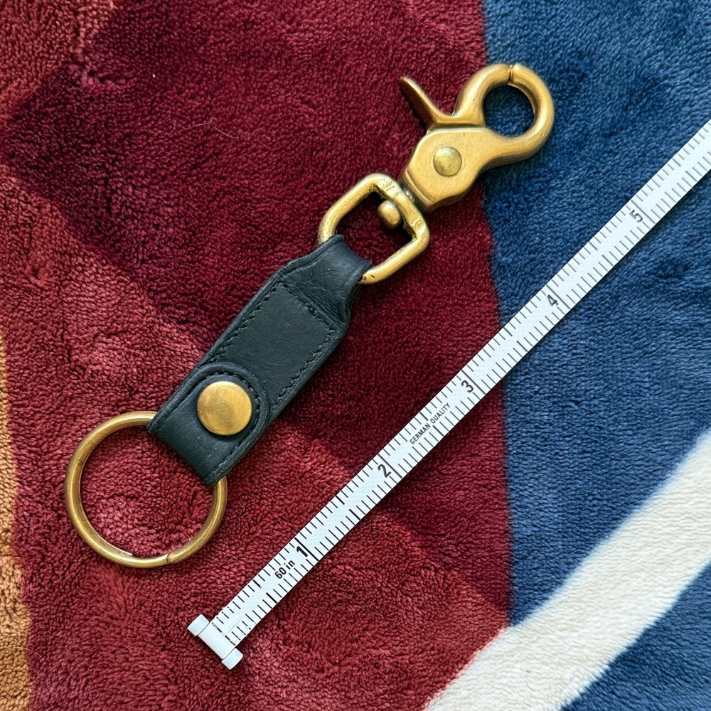 Coach Black Leather Key Ring with Brass Hardware